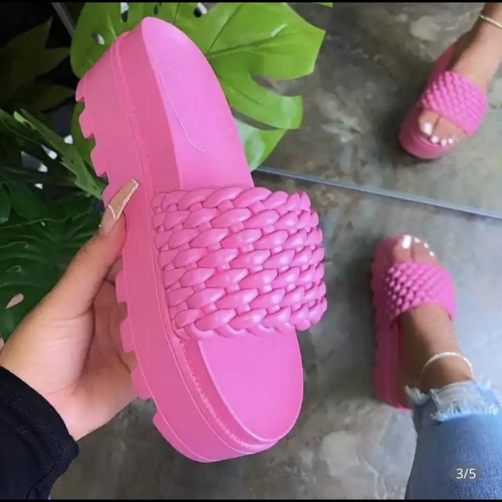 Pink basket platform slide ins